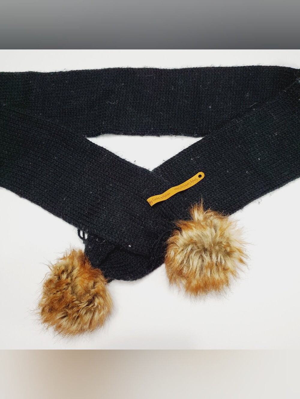 Simply Crochet by Melissa Unisex Crocheted Scarf With Poms Solid Black Pattern